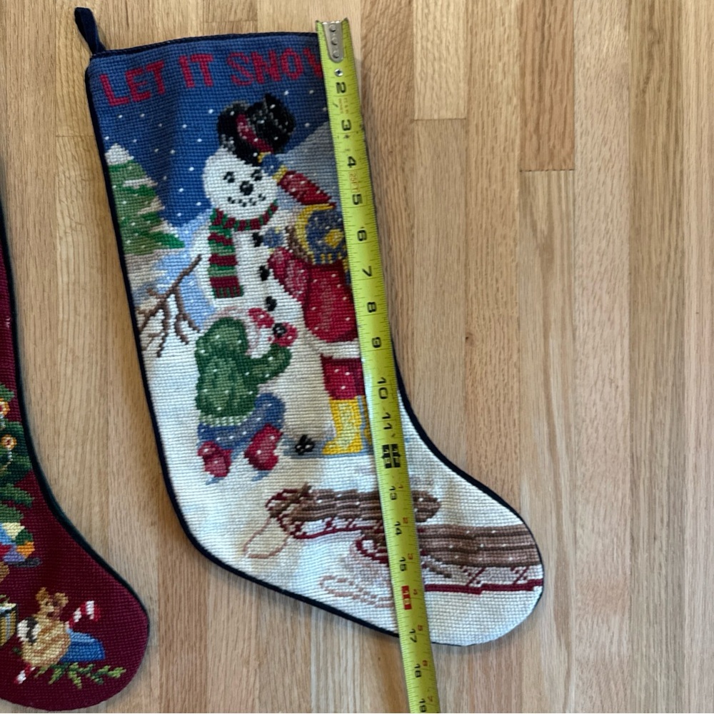 2 Needlepoint Christmas Stockings O’Christmas Tree & Let It Snow Velvet - Picture 8 of 10